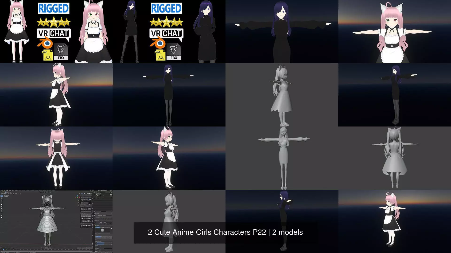 2 Cute Anime Girls Characters P22 3D Model Collection_1