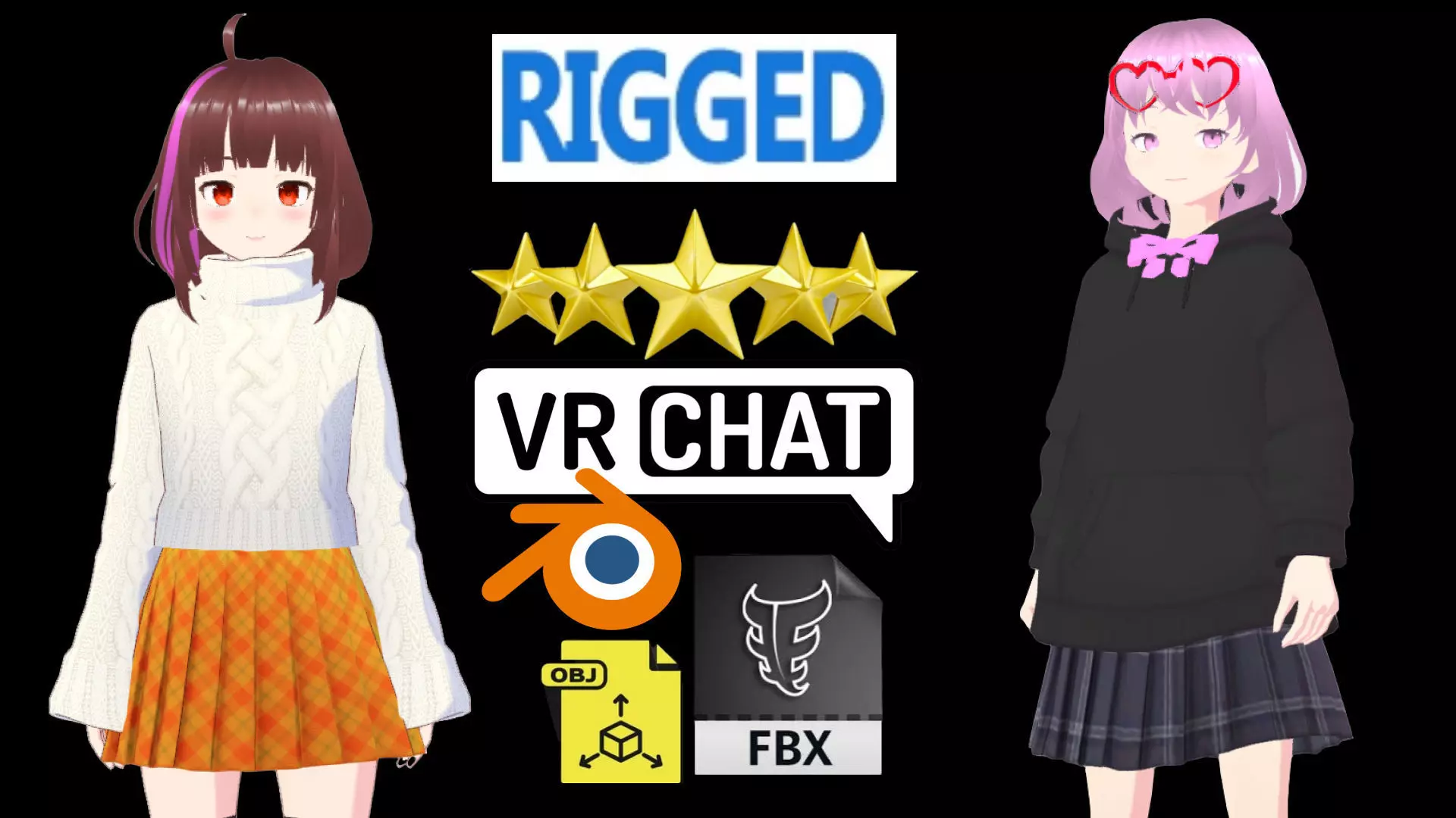 2 Cute Anime Girls Characters P23 3D Model Collection_0