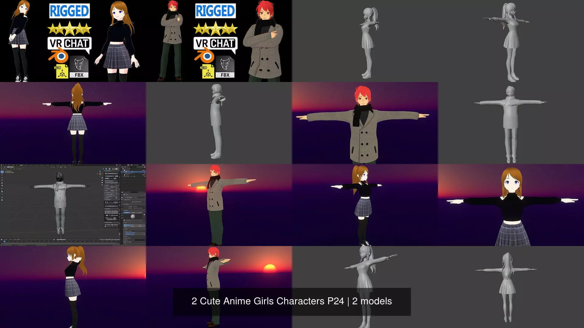 2 Cute Anime Girls Characters P24 3D Model Collection_1