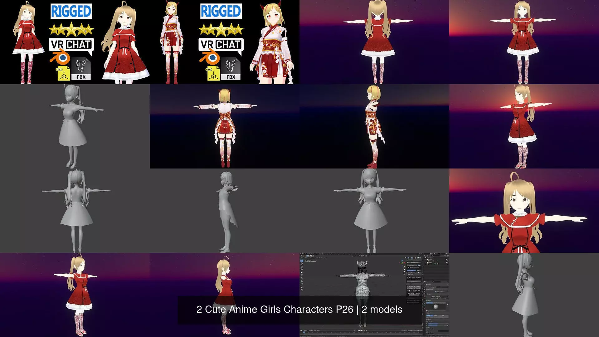 2 Cute Anime Girls Characters P26 3D Model Collection_1