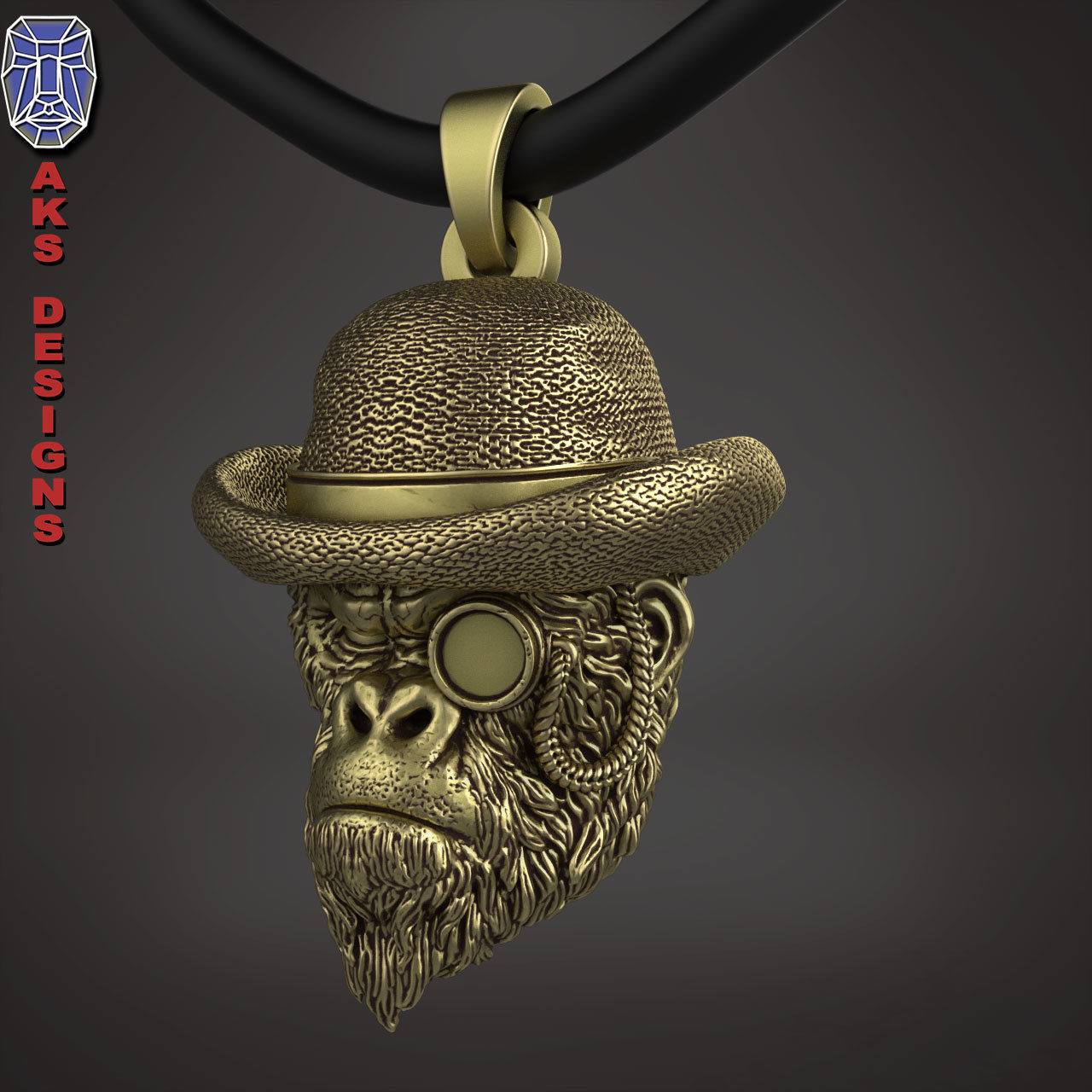 Pendant animal Jewelry Gentlemen Gorilla Monkey 1 3D print model_4