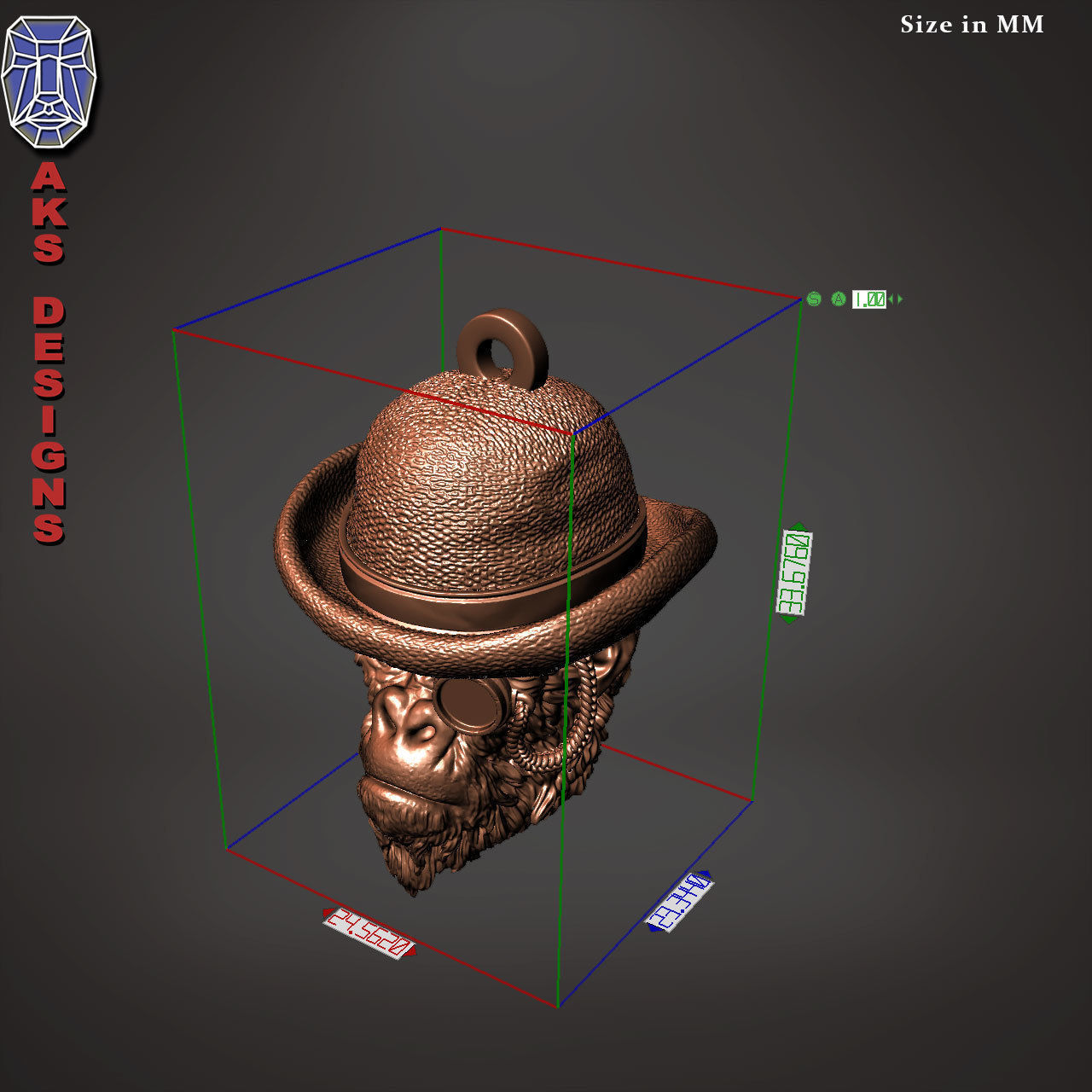 Pendant animal Jewelry Gentlemen Gorilla Monkey 1 3D print model_22