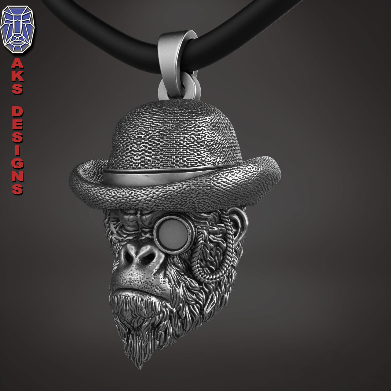 Pendant animal Jewelry Gentlemen Gorilla Monkey 1 3D print model_3