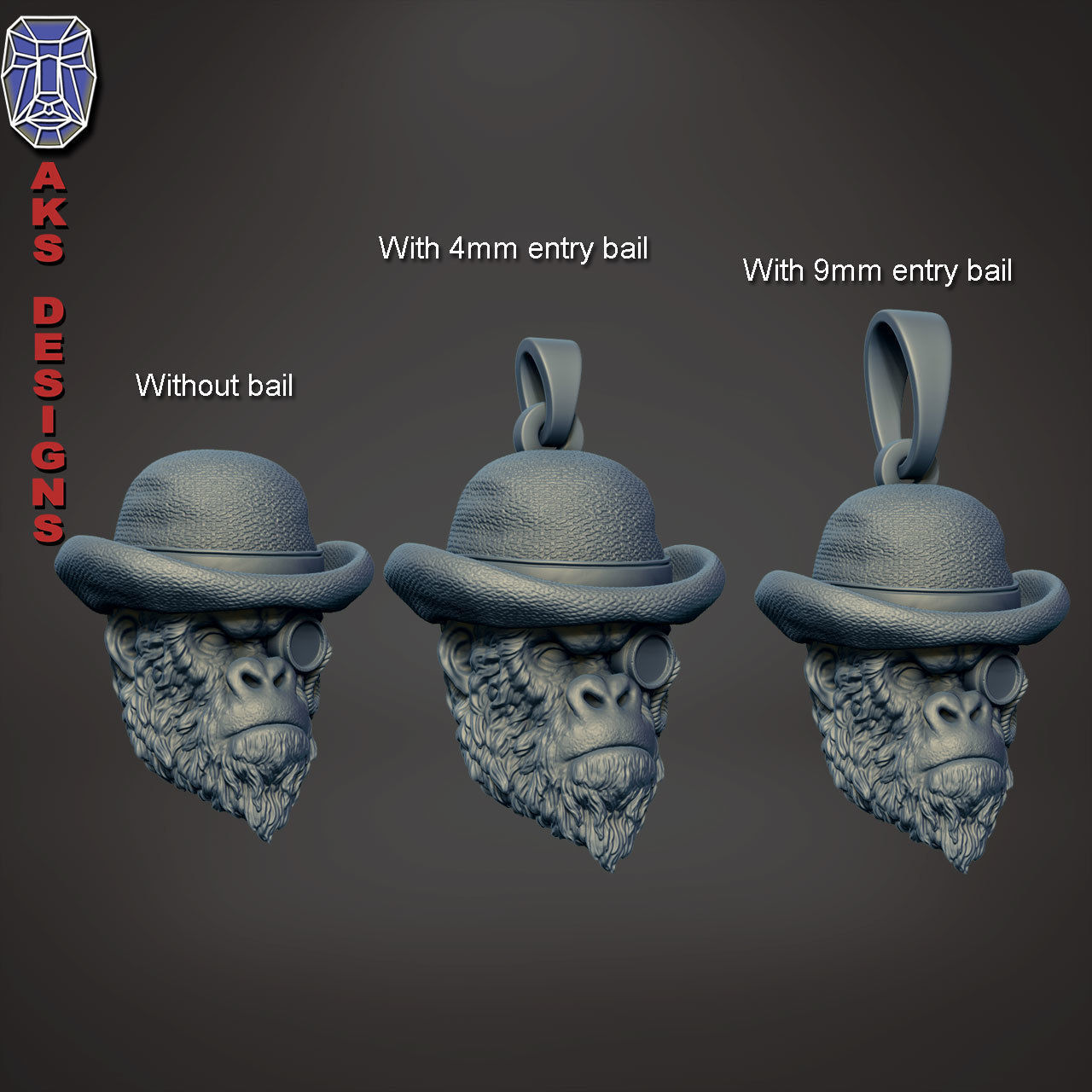 Pendant animal Jewelry Gentlemen Gorilla Monkey 1 3D print model_9