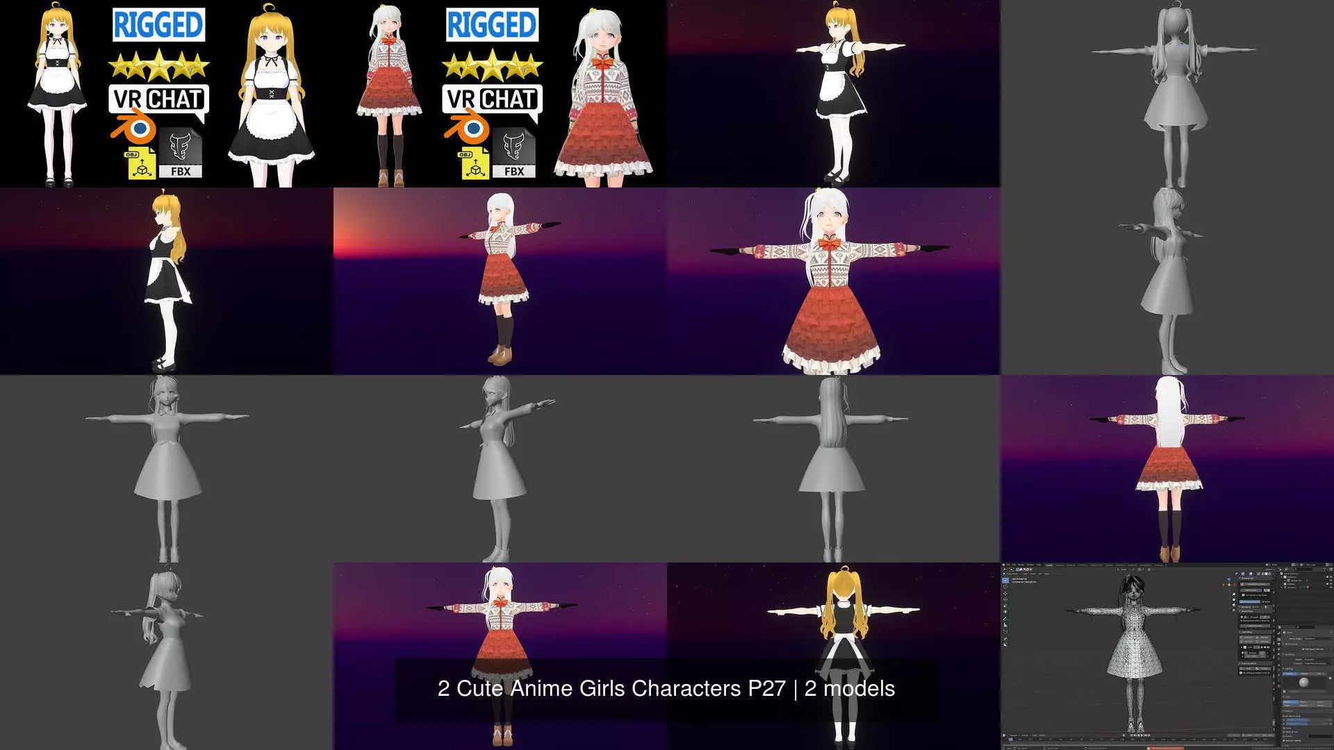 2 Cute Anime Girls Characters P27 3D Model Collection_1