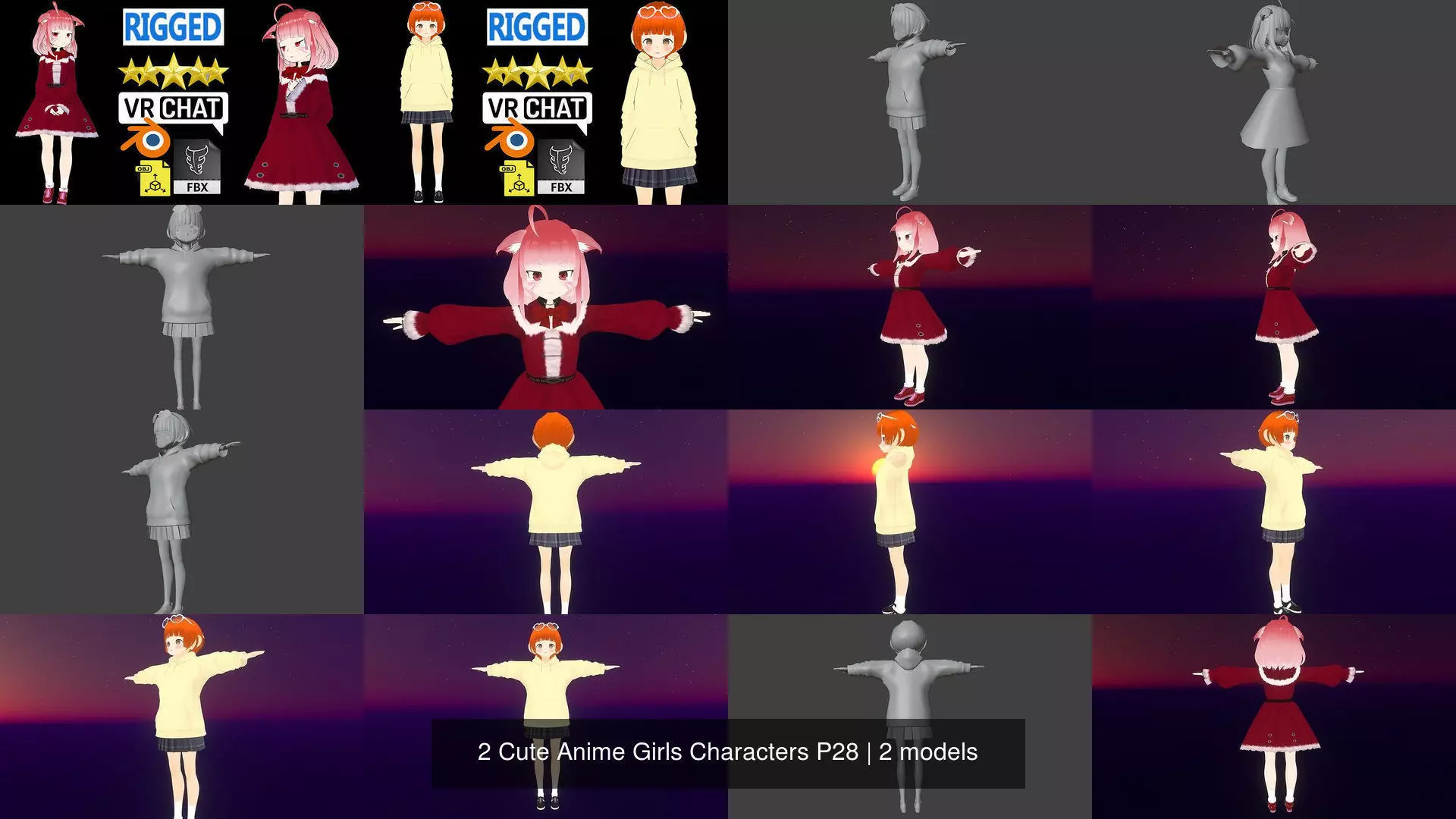 2 Cute Anime Girls Characters P28 3D Model Collection_1