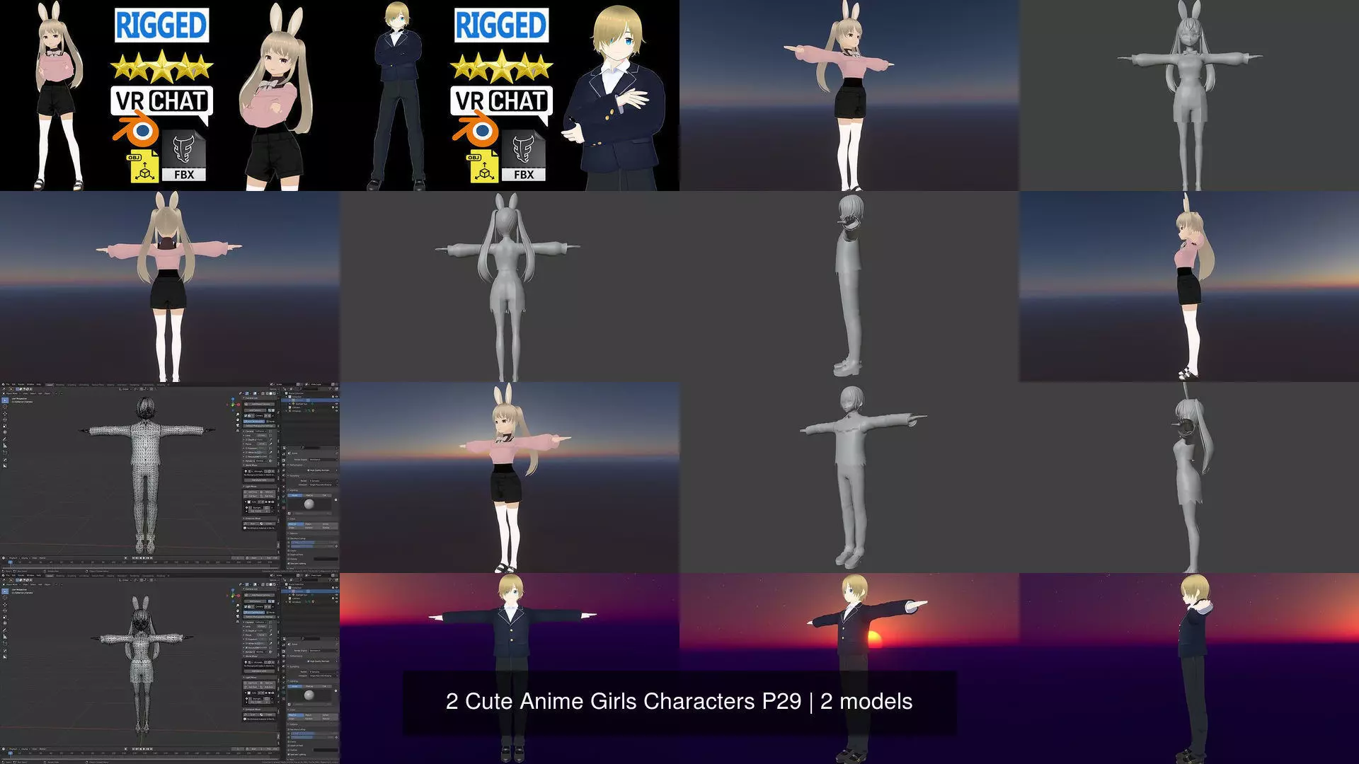 2 Cute Anime Girls Characters P29 3D Model Collection_1