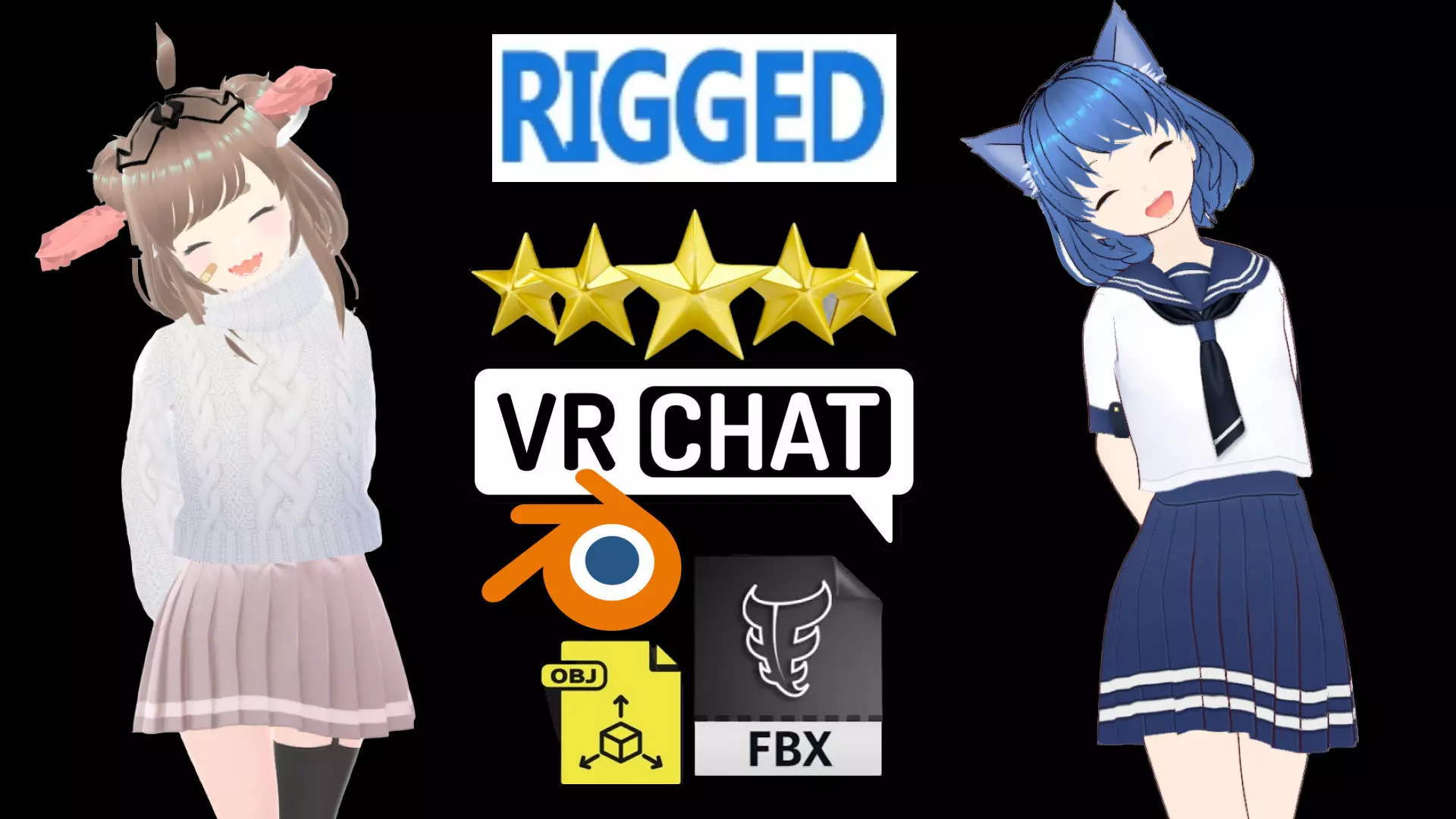 2 Cute Anime Girls Characters P31 3D Model Collection_0