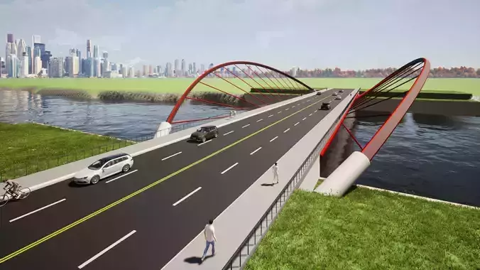 Bridge over river with cars