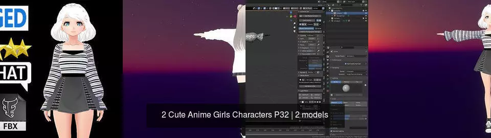 2 Cute Anime Girls Characters P32 3D Model Collection_1