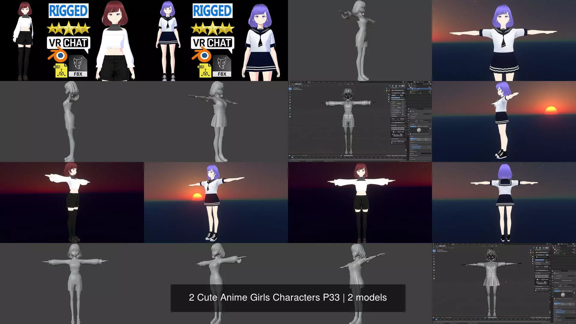 2 Cute Anime Girls Characters P33 3D Model Collection_1