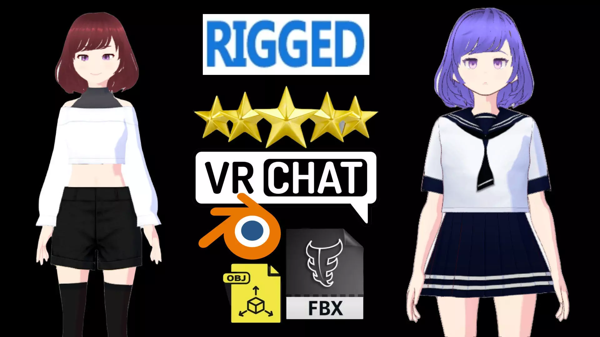 2 Cute Anime Girls Characters P33 3D Model Collection_0