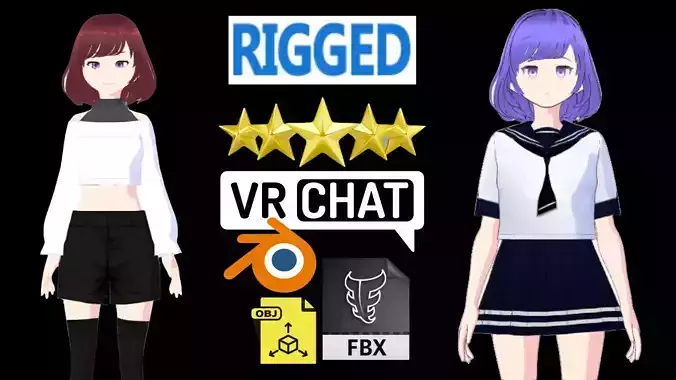 2 Cute Anime Girls Characters P33 3D Model Collection 2 Cute Anime Girls Characters P33 3D Model Collection