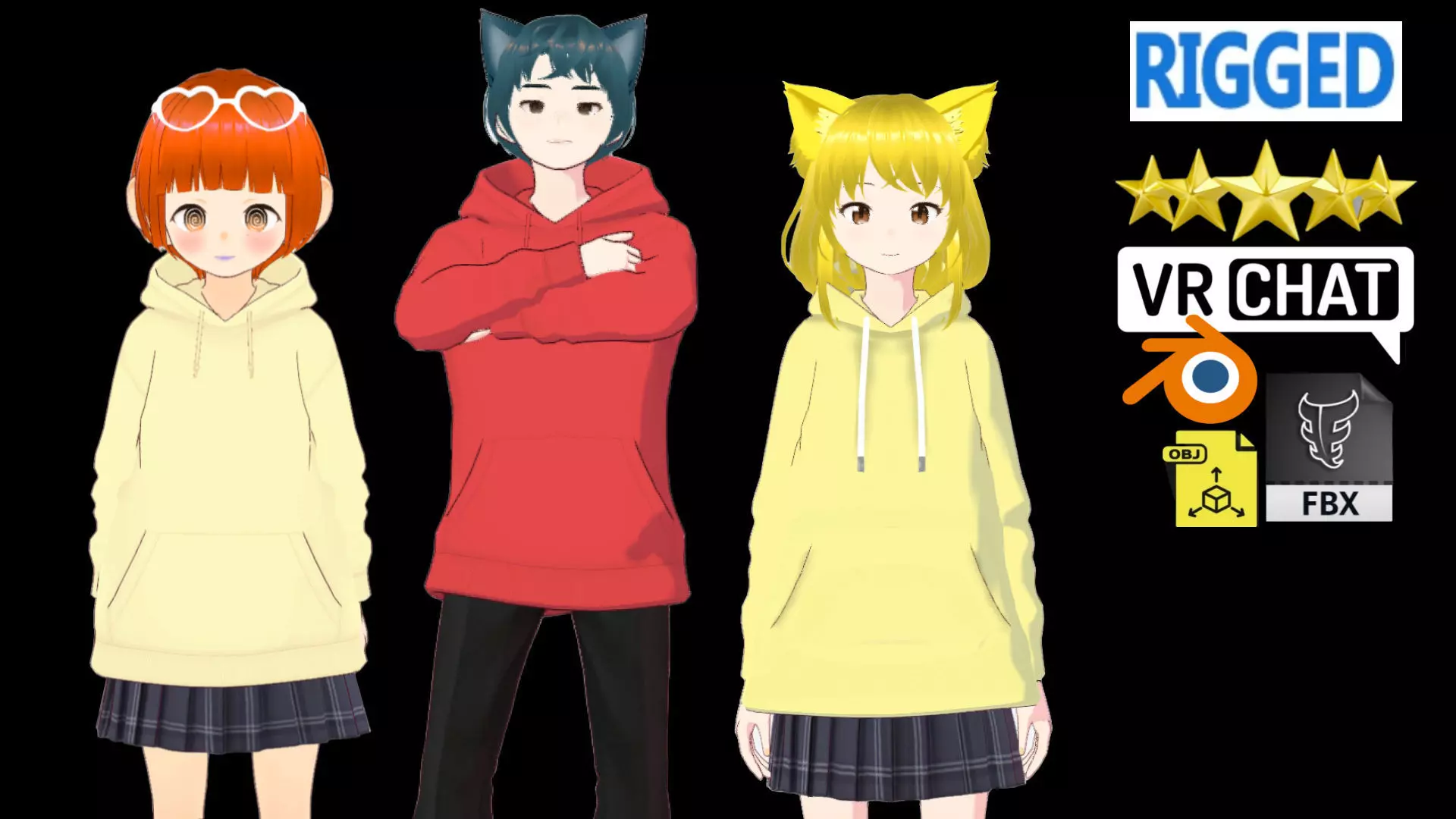 3 Cute Anime Girls Characters T1 3D Model Collection_0