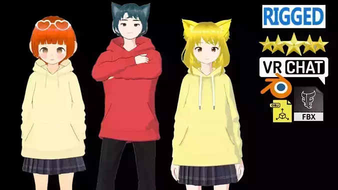 3 Cute Anime Girls Characters T1 3D Model Collection 3 Cute Anime Girls Characters T1 3D Model Collection