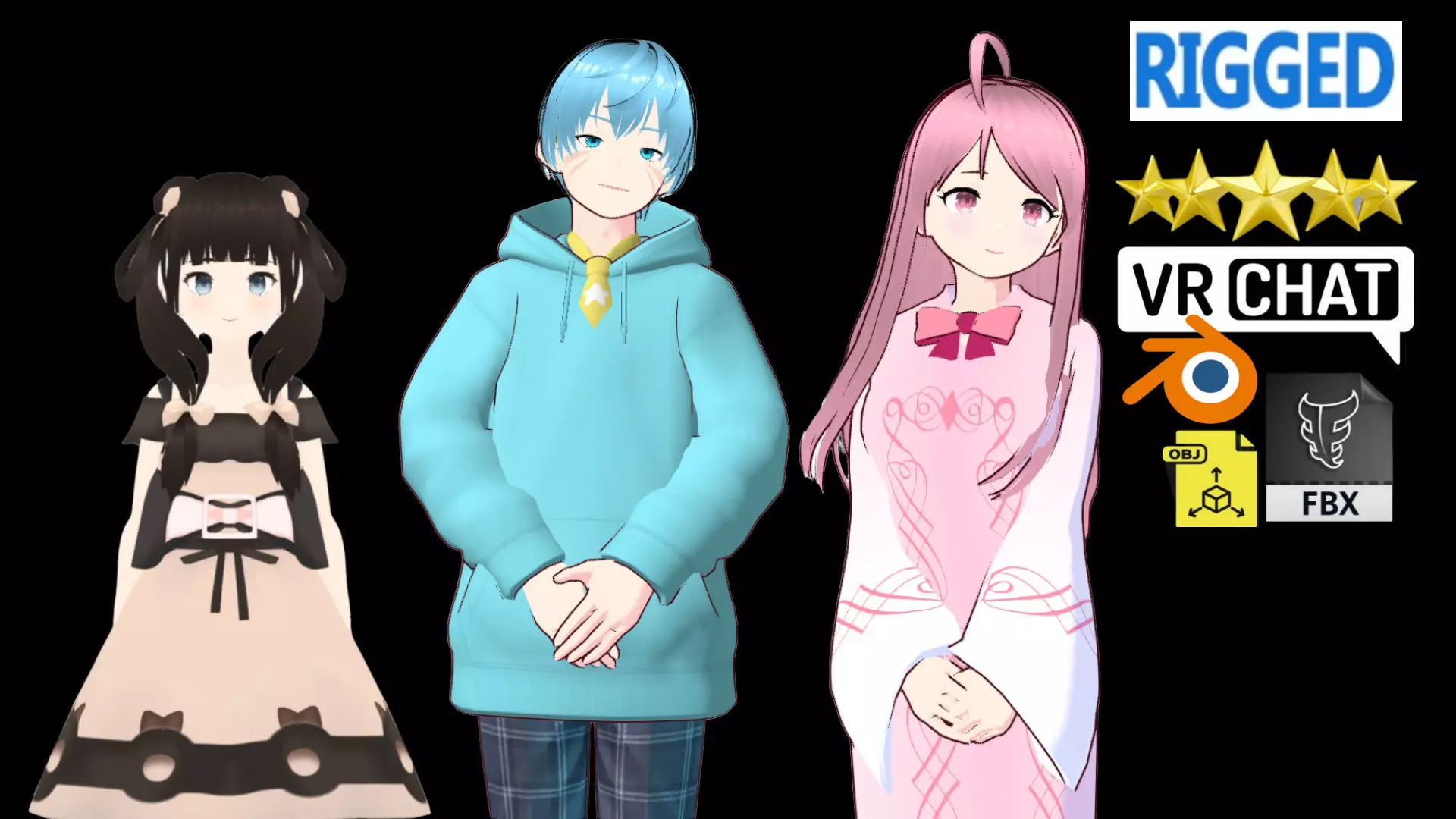 3 Cute Anime Girls Characters T2 3D Model Collection_0