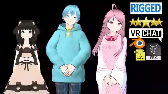 3 Cute Anime Girls Characters T2 3D Model Collection 3 Cute Anime Girls Characters T2 3D Model Collection