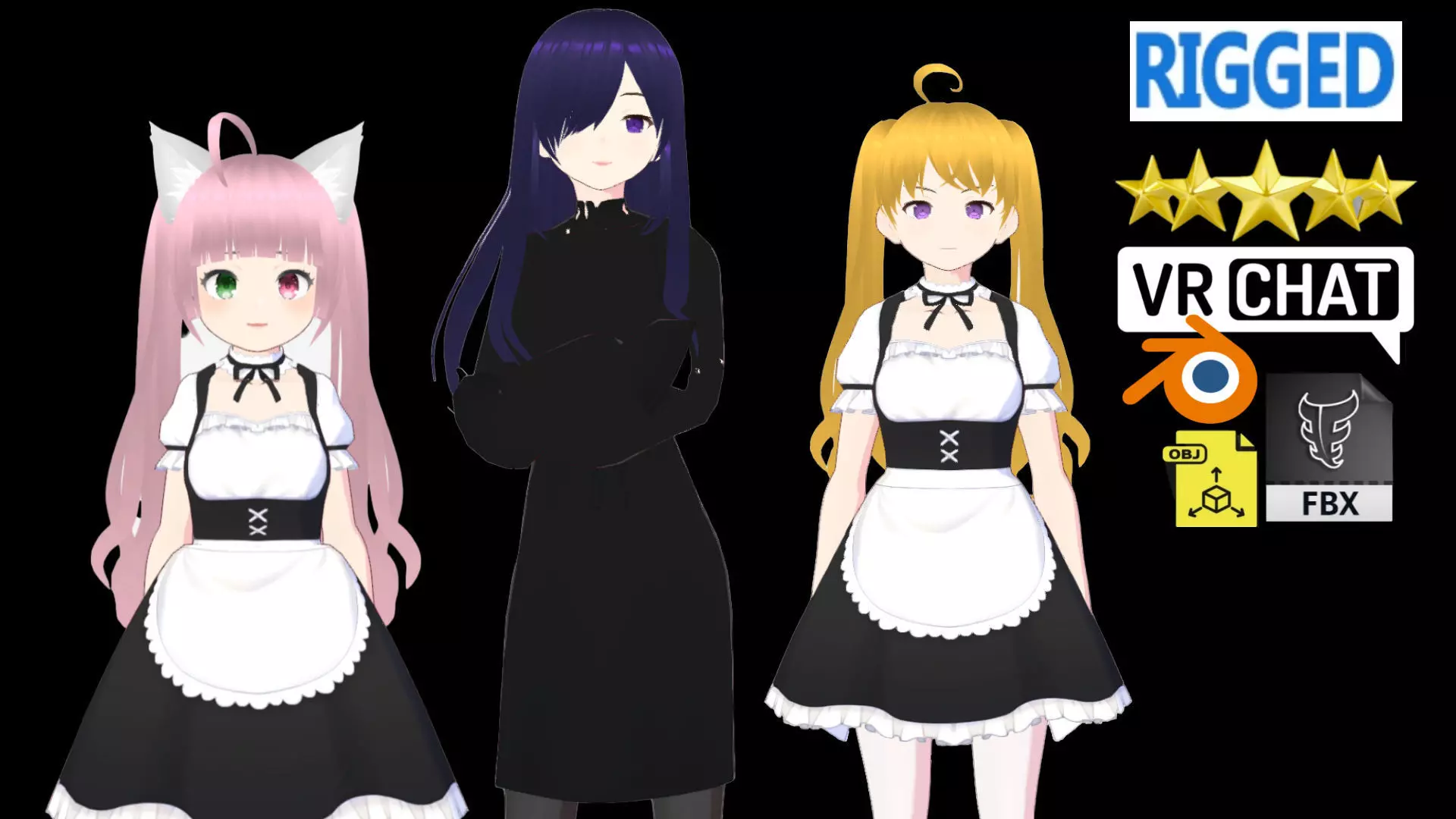 3 Cute Anime Girls Characters T3 3D Model Collection_0