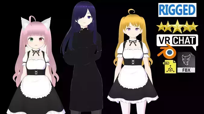 3 Cute Anime Girls Characters T3 3D Model Collection 3 Cute Anime Girls Characters T3 3D Model Collection