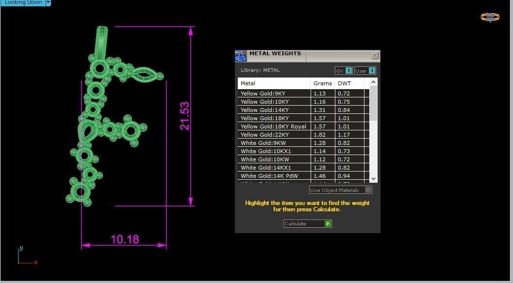 F letter pendant color stones 3D print model_1
