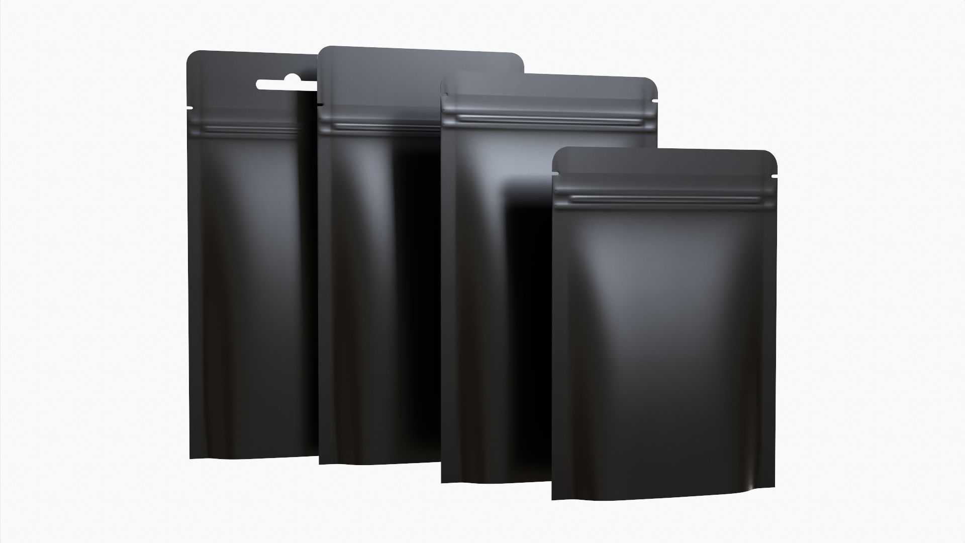 Mylar plastic pouch bags set mockup 01 3D model CGTrader