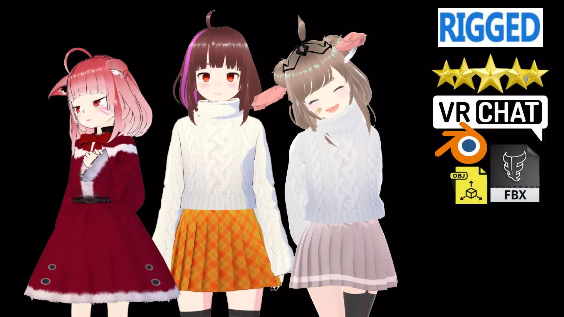 3 Cute Anime Girls Characters T4 3D Model Collection_0