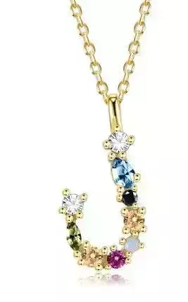 J letter pendant color stones 