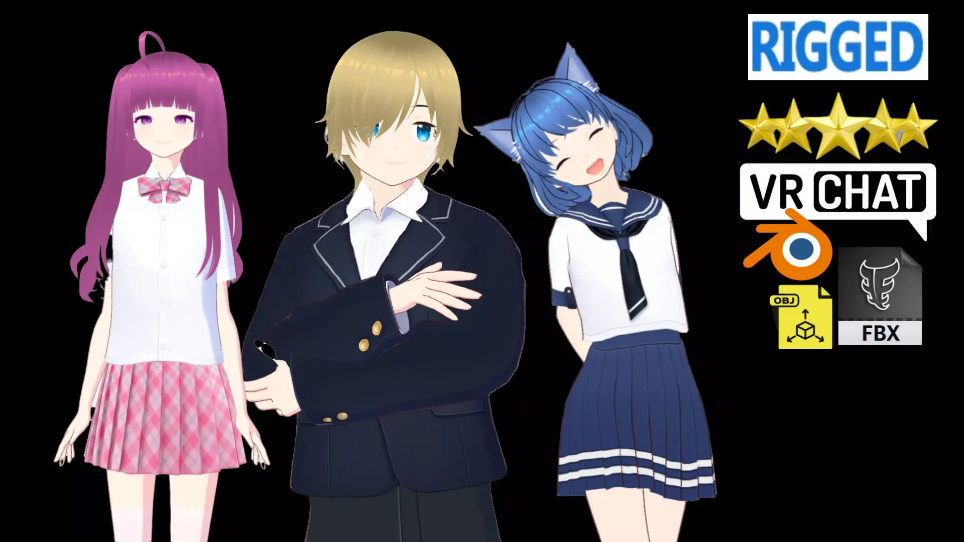 3 Cute Anime Girls Characters T5 3D Model Collection_0