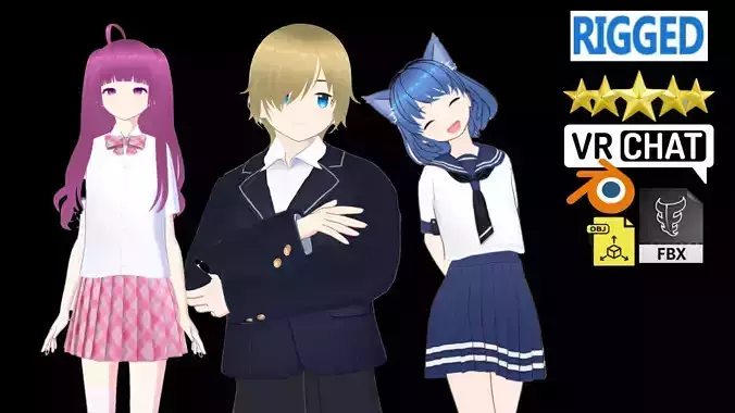 3 Cute Anime Girls Characters T5 3D Model Collection 3 Cute Anime Girls Characters T5 3D Model Collection