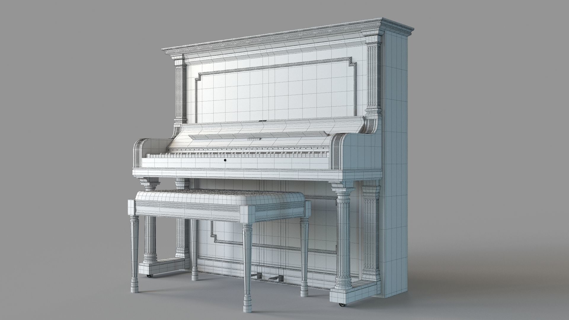 Vintage Steinway and Sons Piano Dark Brown 3D model_6