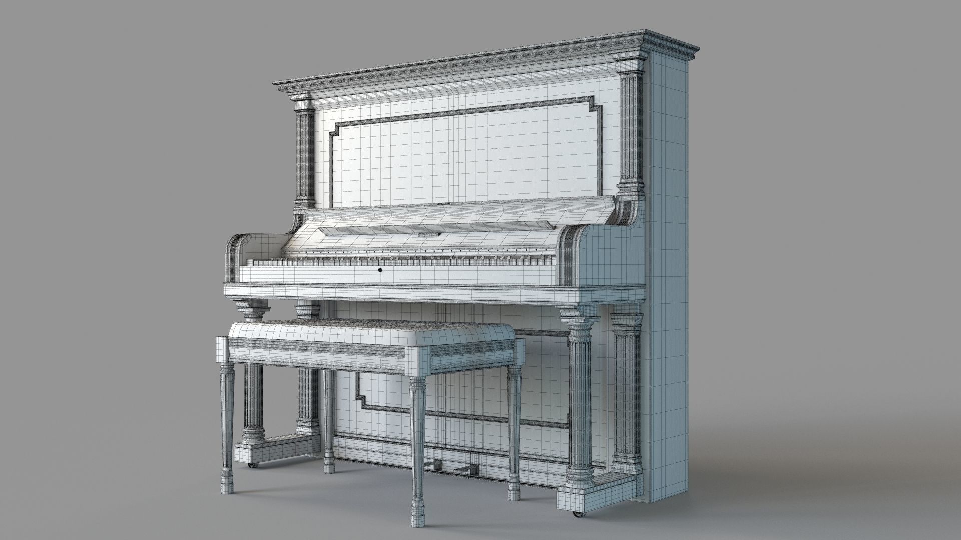 Vintage Steinway and Sons Piano Dark Brown 3D model_7