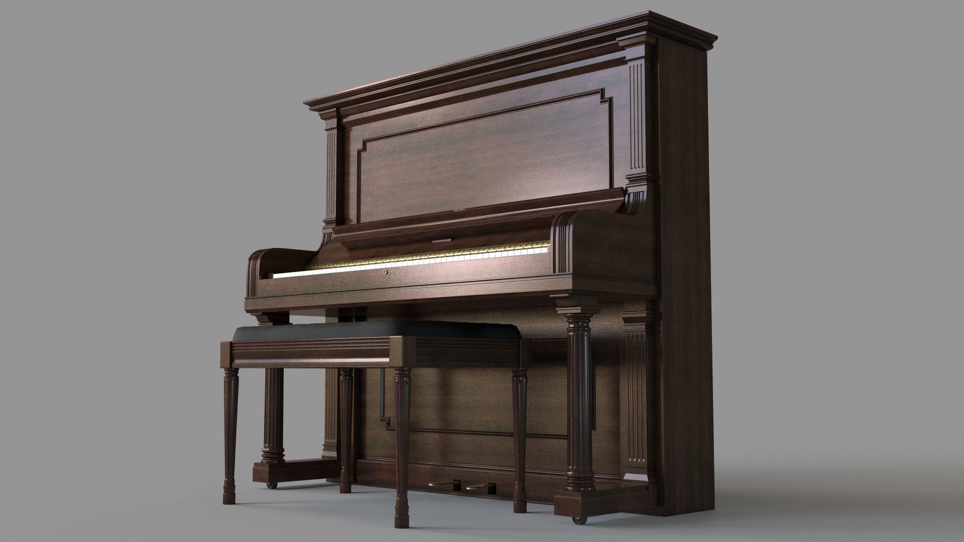 Vintage Steinway and Sons Piano Dark Brown 3D model_4