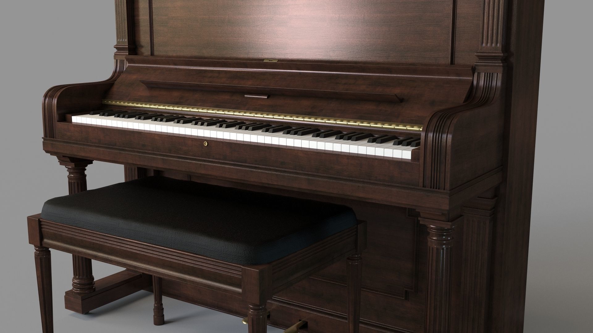 Vintage Steinway and Sons Piano Dark Brown 3D model_5