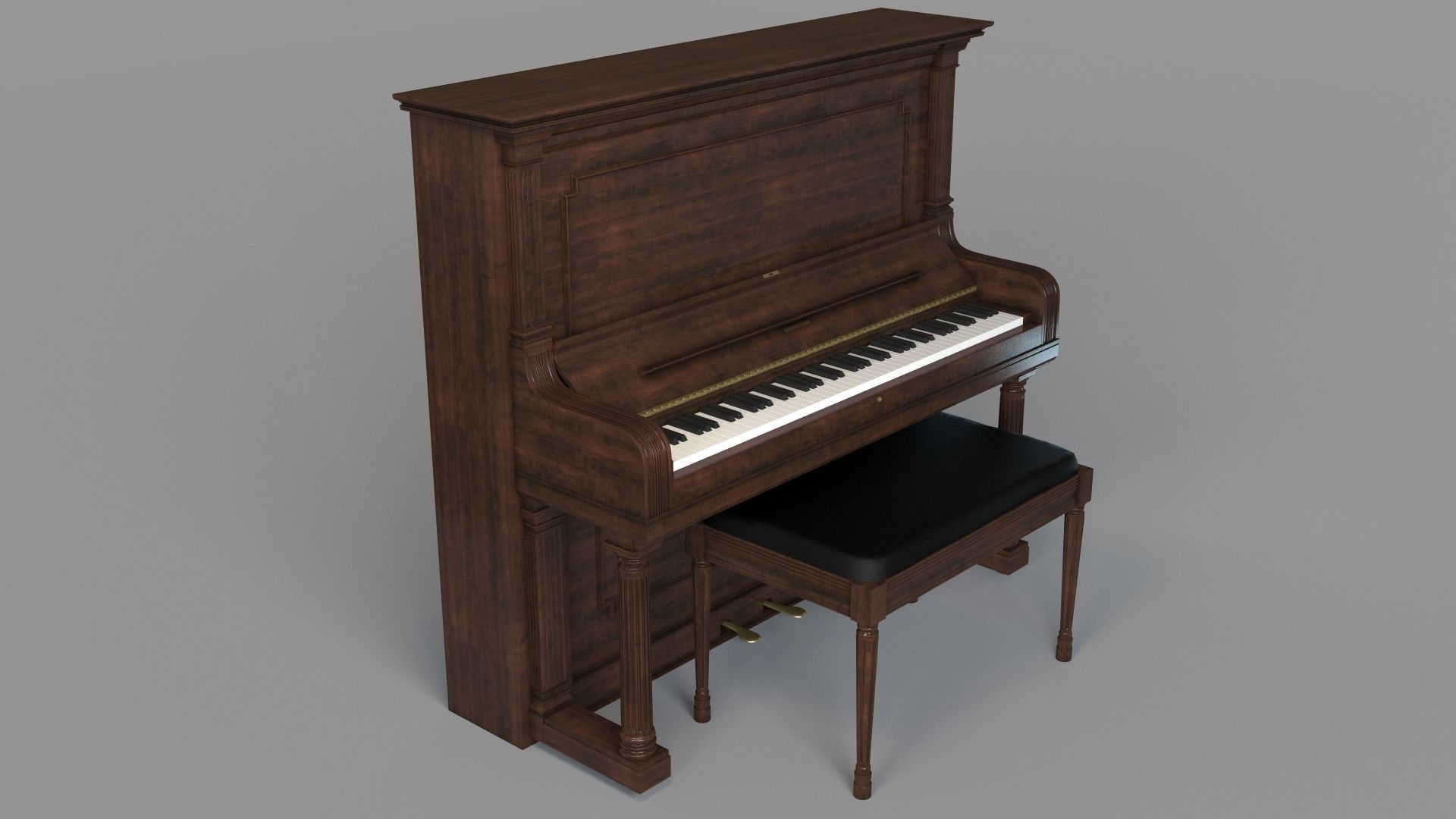 Vintage Steinway and Sons Piano Dark Brown 3D model_2