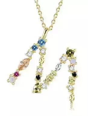 M letter pendant color stones 