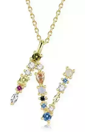 N letter pendant color stones