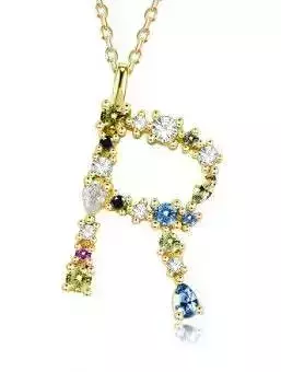R letter pendant color stones