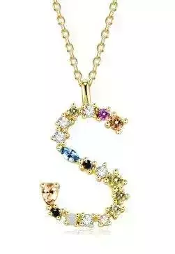 S letter pendant color stones 
