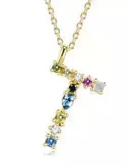 T letter pendant color stones