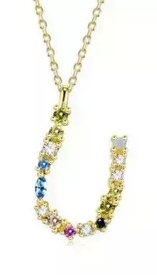 U letter pendant color stones 