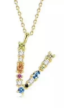 V letter pendant color stones 