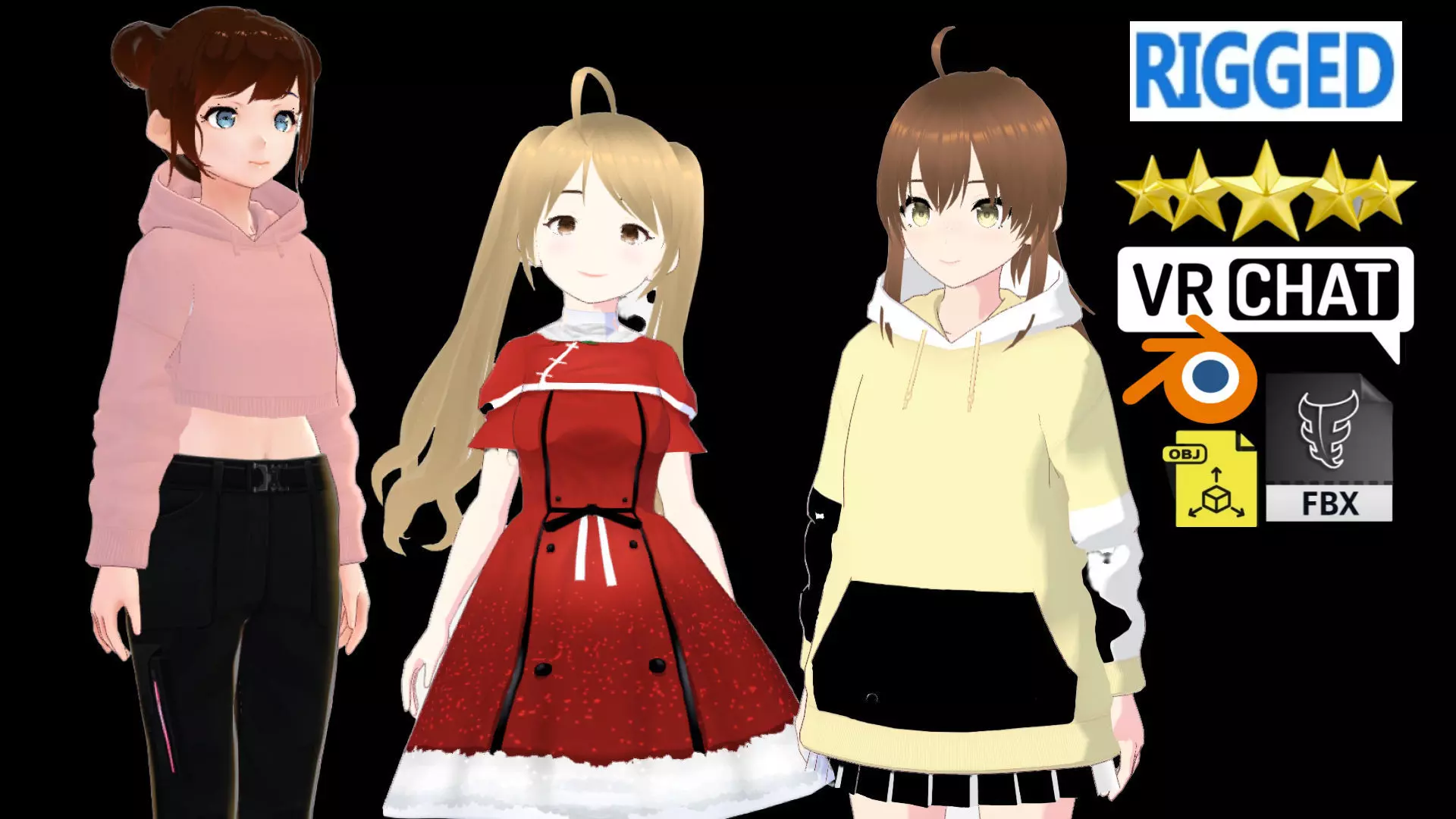 3 Cute Anime Girls Characters T7 3D Model Collection_0