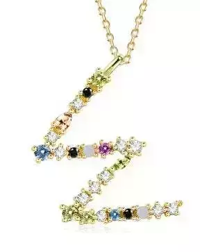 W letter pendant color stones 