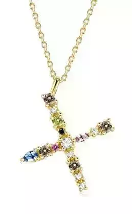 X letter pendant color stones 