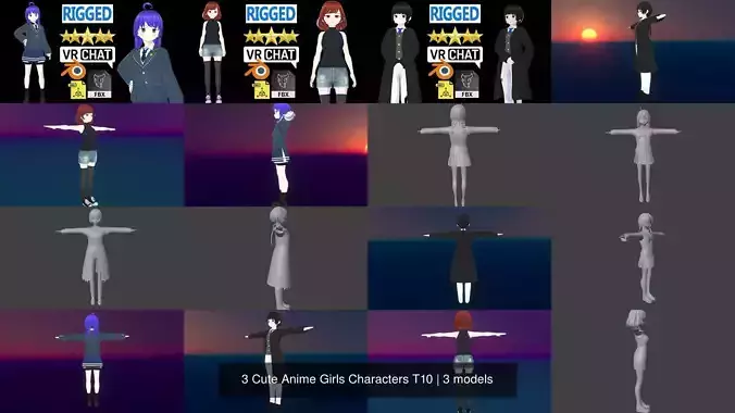 3 Cute Anime Girls Characters T10