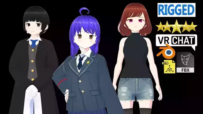 3 Cute Anime Girls Characters T10 3D Model Collection 3 Cute Anime Girls Characters T10 3D Model Collection