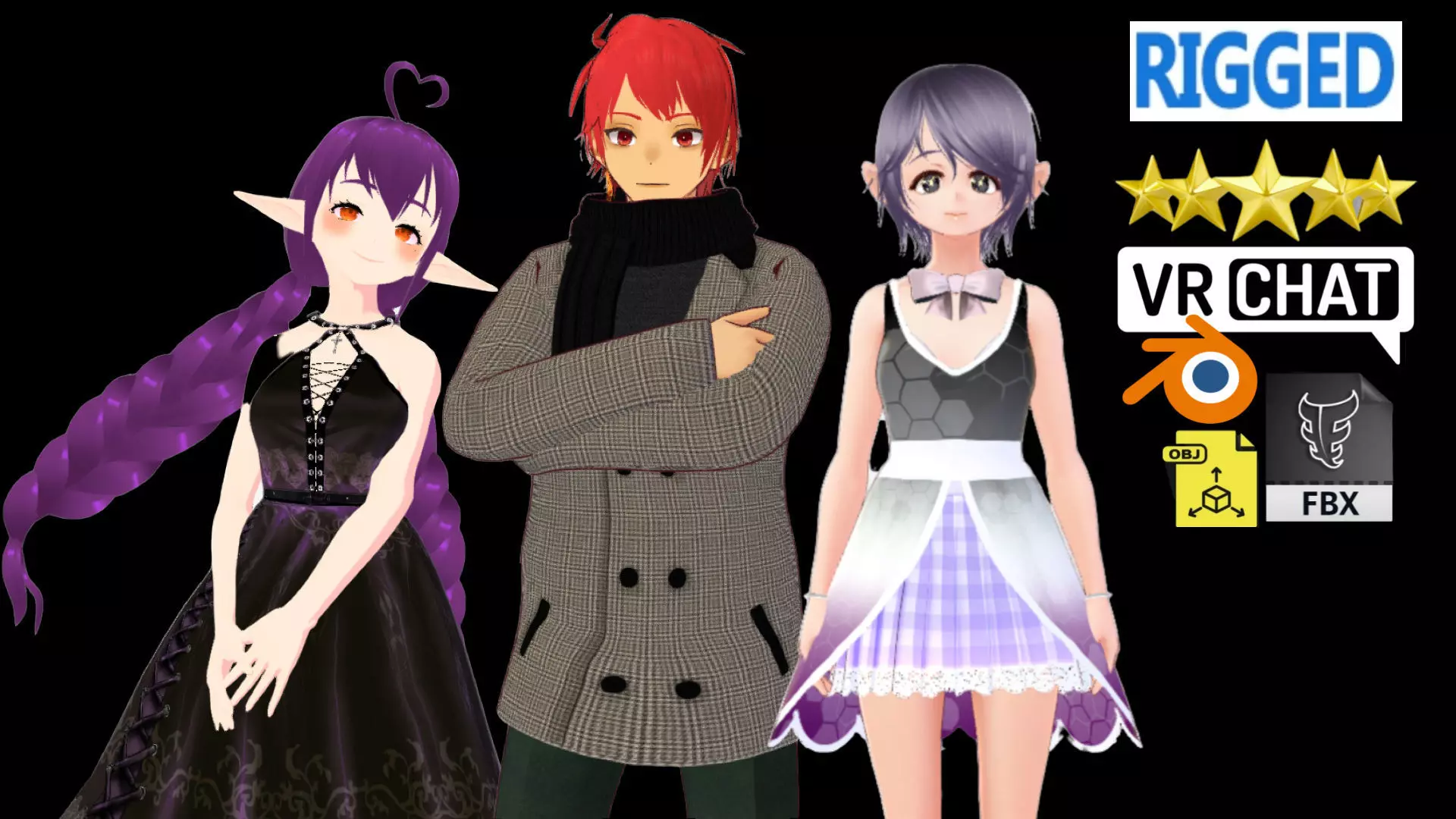 3 Cute Anime Girls Characters T11 3D Model Collection_0