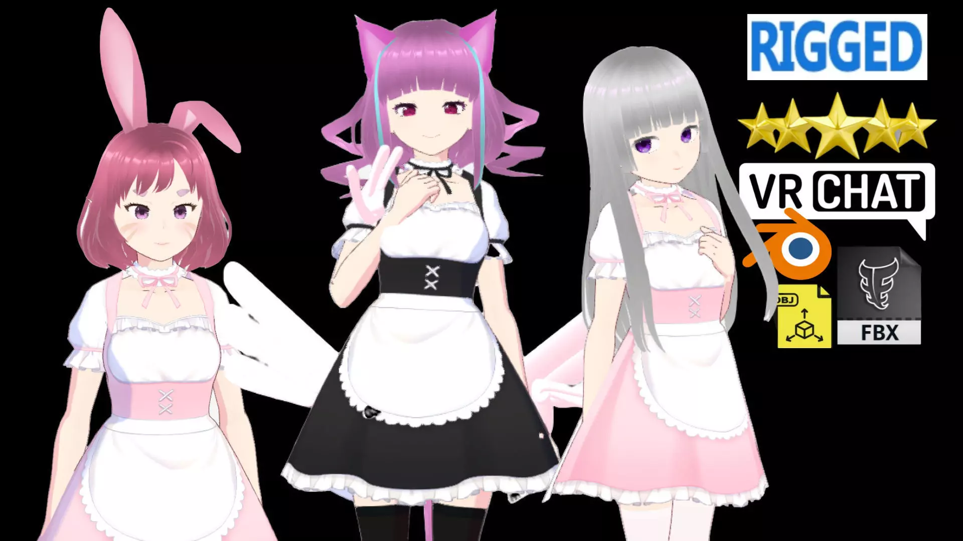 3 Cute Anime Girls Characters T12 3D Model Collection_0