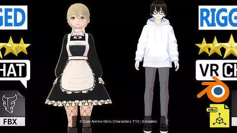 3 Cute Anime Girls Characters T13 3D Model Collection_1