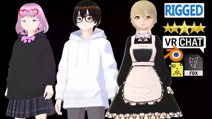 3 Cute Anime Girls Characters T13 3D Model Collection 3 Cute Anime Girls Characters T13 3D Model Collection